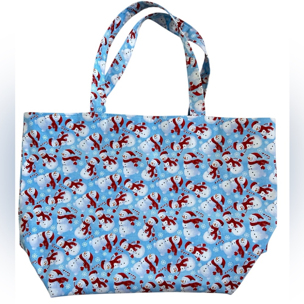Hand Crafted Snowman Tote Bag Fabric All Purpose Carry All Shoulder Purse - Picture 4 of 9